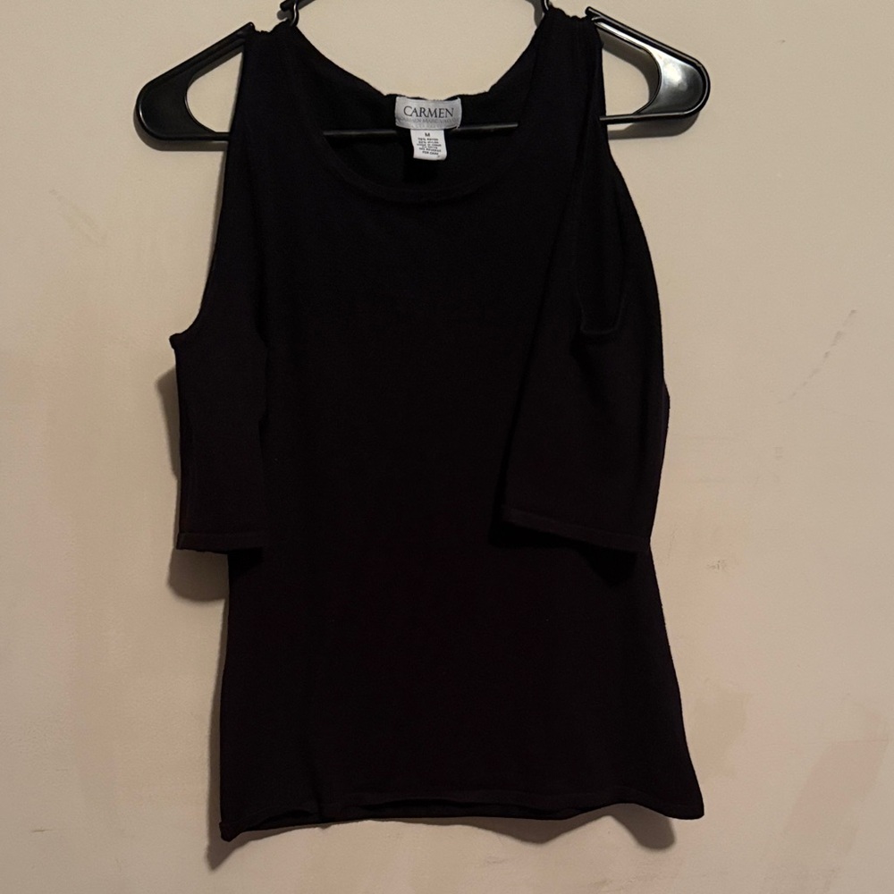 Carmen Marc Valvo Black Cold Shoulder Top